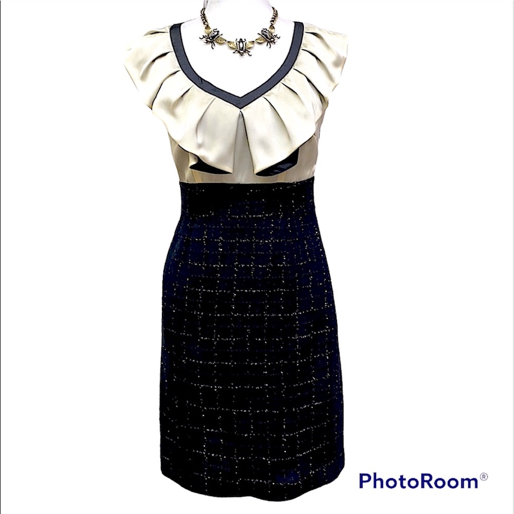 BCBG Paris Ruffle V-Neckline Tweed Dress